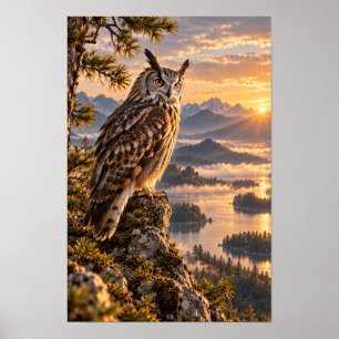 Poster Hibou grand-duc sur la murale faunique de coucher