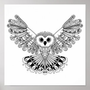 Poster Hibou noir 2 de style