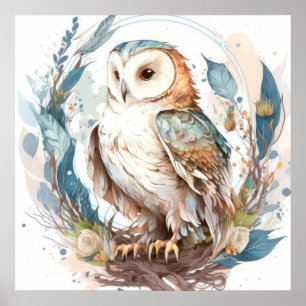 Poster Hibou Portrait animal Peinture animalière Faune en