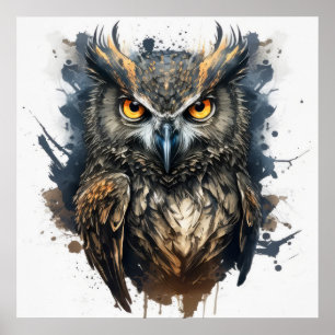 Poster Hibou Portrait Animal Peinture Faune Extérieur Art