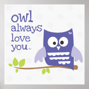 Poster "hibou toujours vous aimer" crèche murale violet