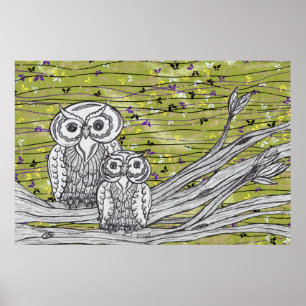 Poster Hiboux et papillons Imprimer