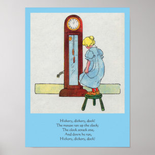 Poster Hickory, Dickory, Dock Mother Goose Nursery Rhyme