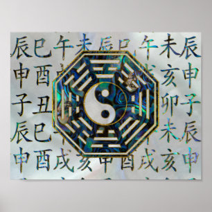 Poster Hiéroglyphes de shui de feng de Bagua d'ormeau et