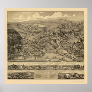 Poster Higganum, carte panoramique de CT - 1881