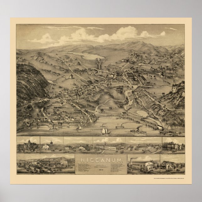 Poster Higganum, CT Carte panoramique - 1881 (Devant)