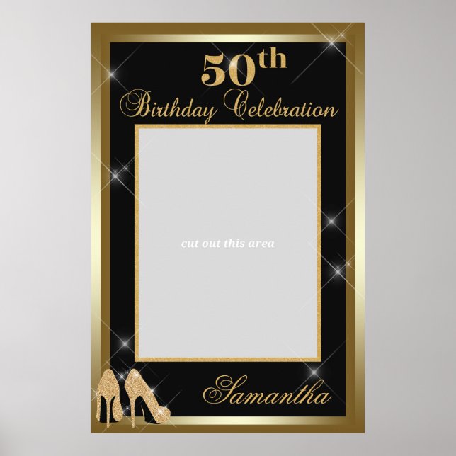 Poster High Heels 50th Birthday Photo Prop Frame Gold (Devant)
