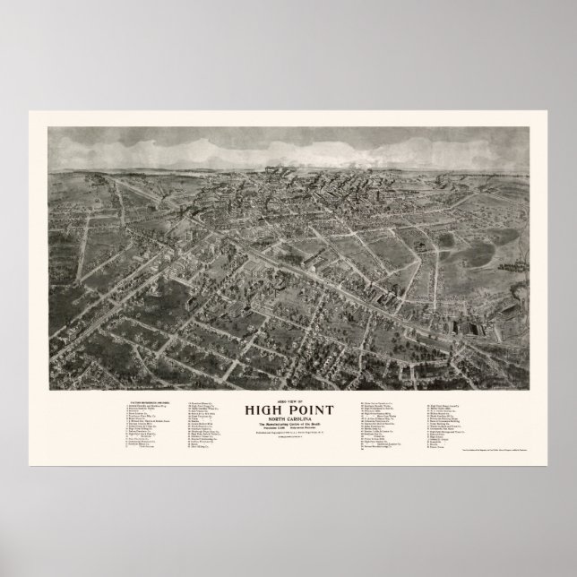 Poster High Point, NC Panoramic Map - 1913 (Devant)
