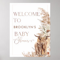 Highland Cow Calf Floral Frame Baby shower Bienven