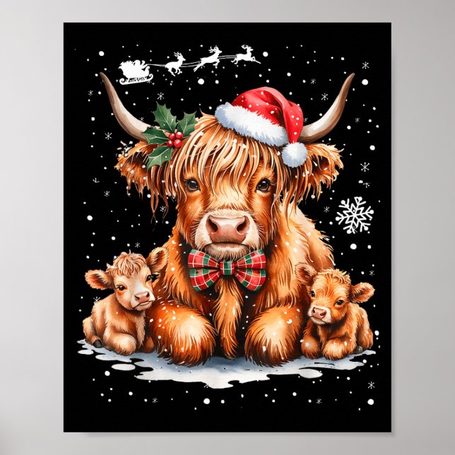 Poster Highland Cow Christmas Outfit Idea Women Xmas High (Devant)