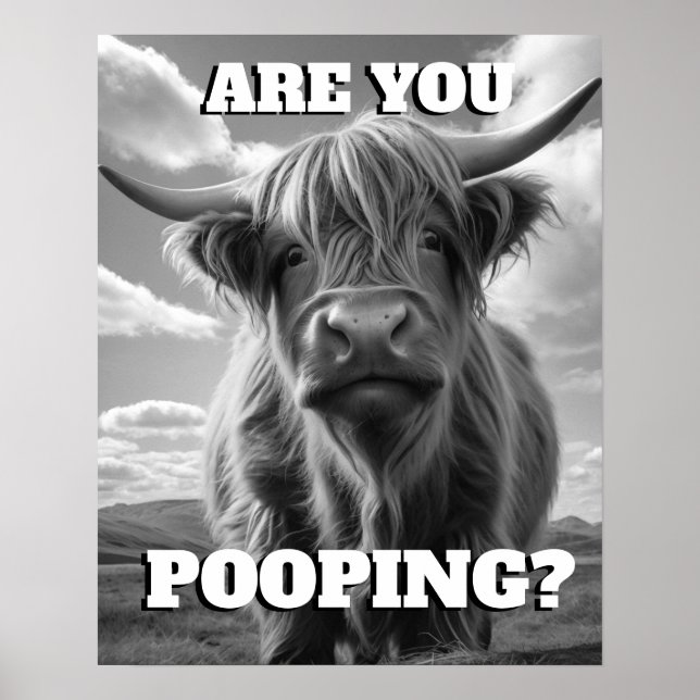 Poster Highland Cow Es-tu Pooping Toilet Potty Humour (Devant)