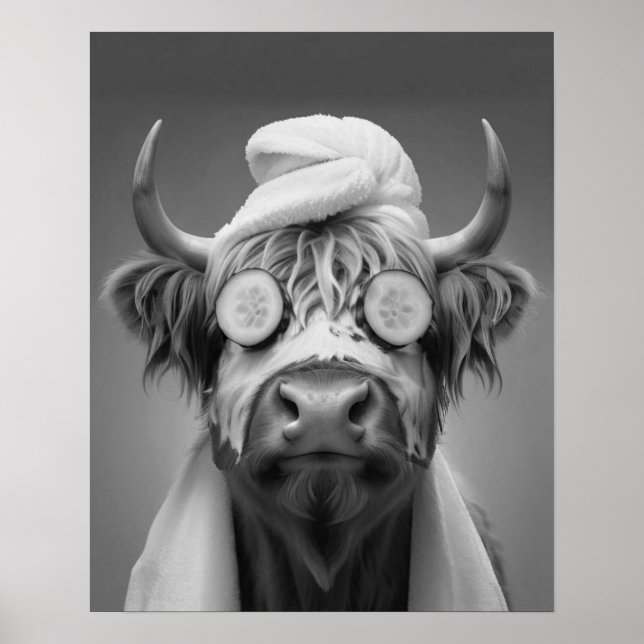 Poster Highland Cow Funny Visage Masque Salle de bain (Devant)