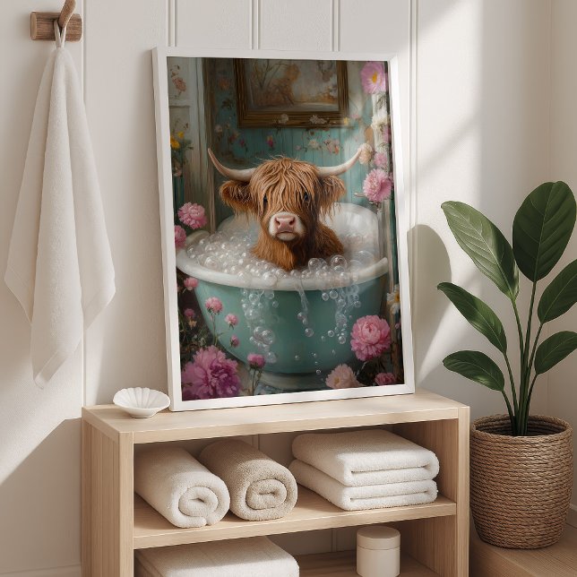 Poster Highland Cow in Floral Bathbath Art Imprimer (Créateur téléchargé)