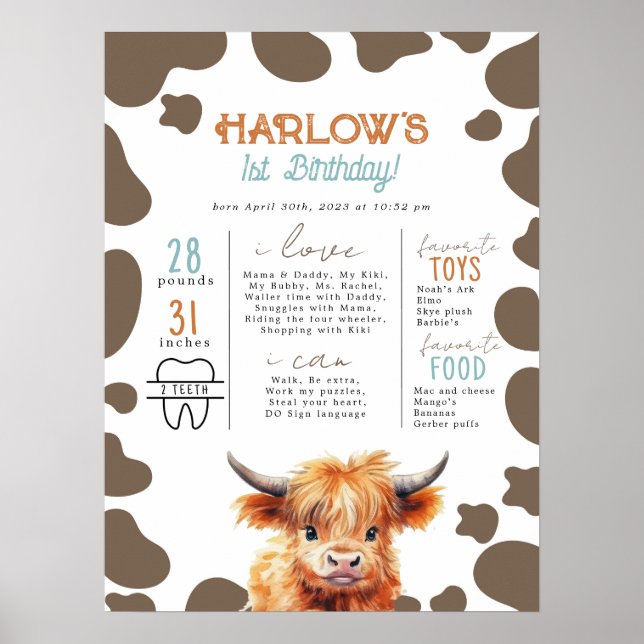 Poster Highland Cow Mon premier rodéo Jalon Anniversaire (Devant)