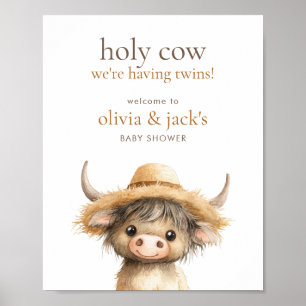 Poster Highland Holy Cow Bienvenue au Baby shower Twins