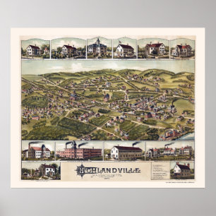 Poster Highlandville, MA Carte panoramique - 1887