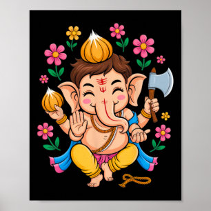 Poster Hindu Ganesha Puja Eléphant Dieu Inde Méditation Y