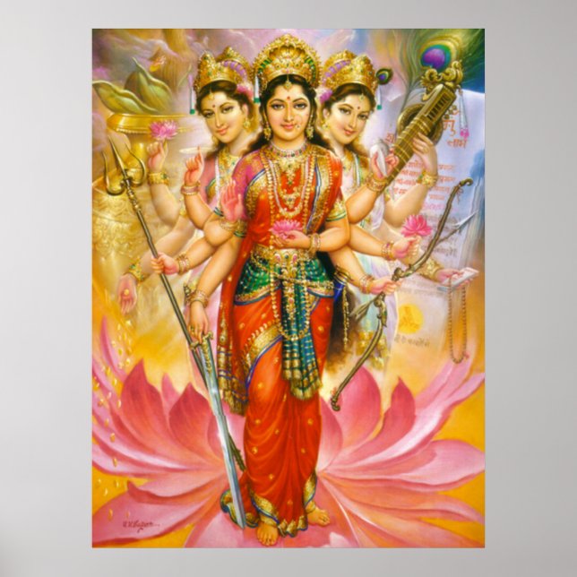 Poster Hindu Trois Déesses Grande toile Imprimée (Devant)
