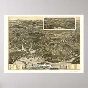 Poster Hingham, MA Carte panoramique - 1885