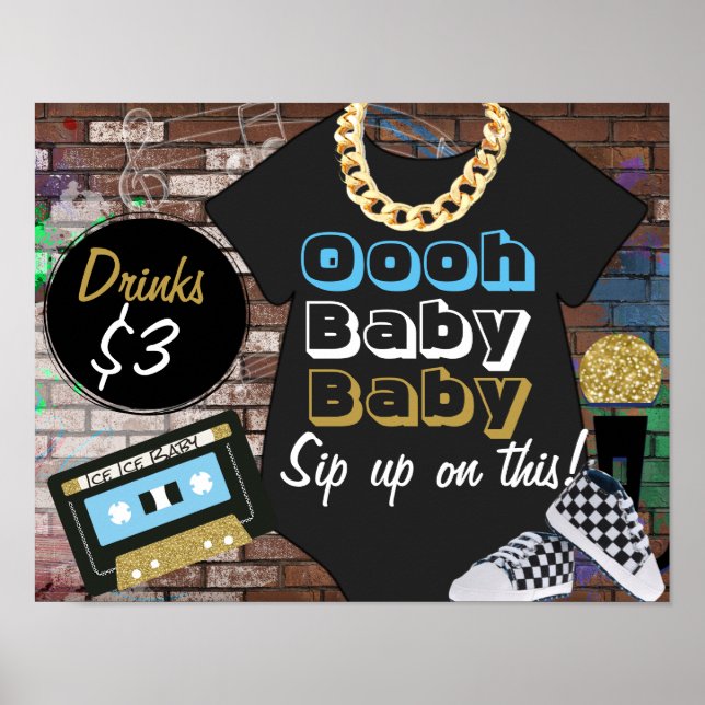 Poster Hip hop {BOY} Baby shower-Oooh Baby-Bar Signal (Devant)