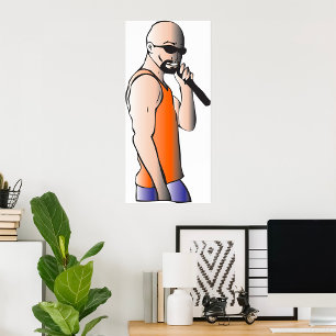 Poster Hip hop cool Bald Guy Singer avec microphone
