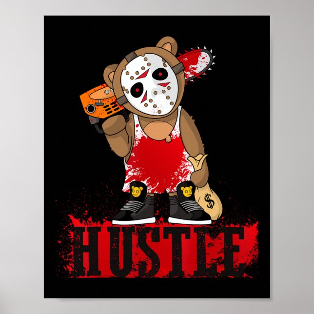 Poster Hip hop Lover Hockey Mask Teddy Bear Fun Entrepren (Devant)
