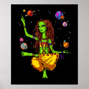 Poster Hippie Alien spatiale Zen Yoga méditation