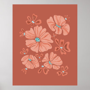 Poster Hippie Blooms : Artwork Abstrait Red Flower Power