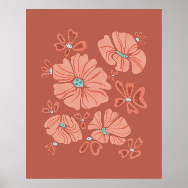 Poster Hippie Blooms : Artwork Abstrait Red Flower Power (Devant)