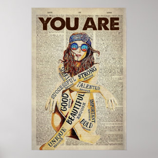 Poster Hippie Fille Vous Êtes Belle Unique