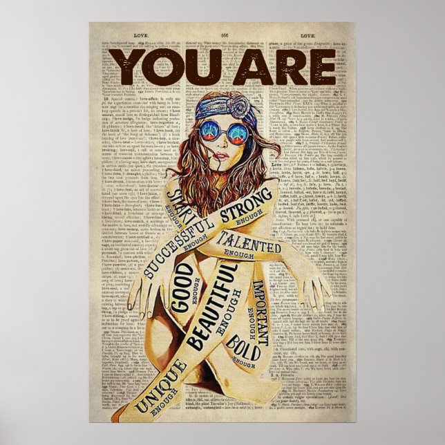 Poster Hippie Fille Vous Êtes Belle Unique (Devant)