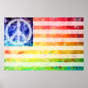 Poster Hippie Paix Freak Drapeau Art