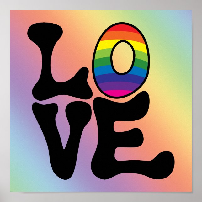 Poster Hippie Rainbow Love Text (Devant)