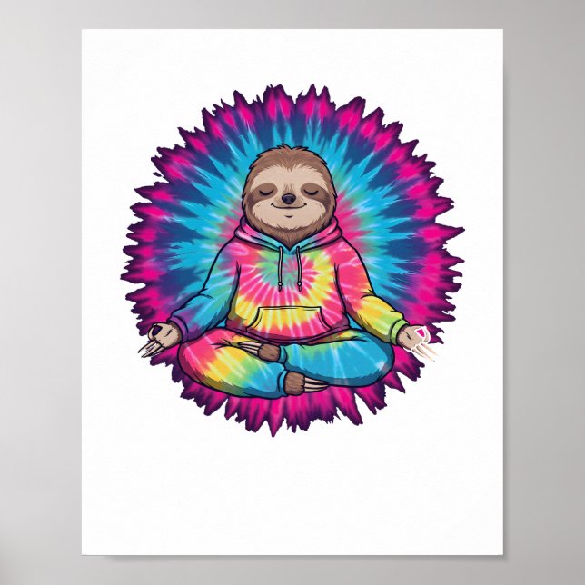 Poster Hippie Sloth Peace Sign Tie-Dy (Devant)