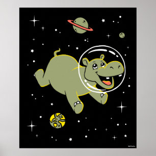 Poster Hippo Animaux Dans L'Espace