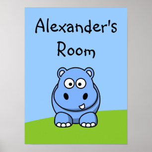 Poster Hippo bleu mignon
