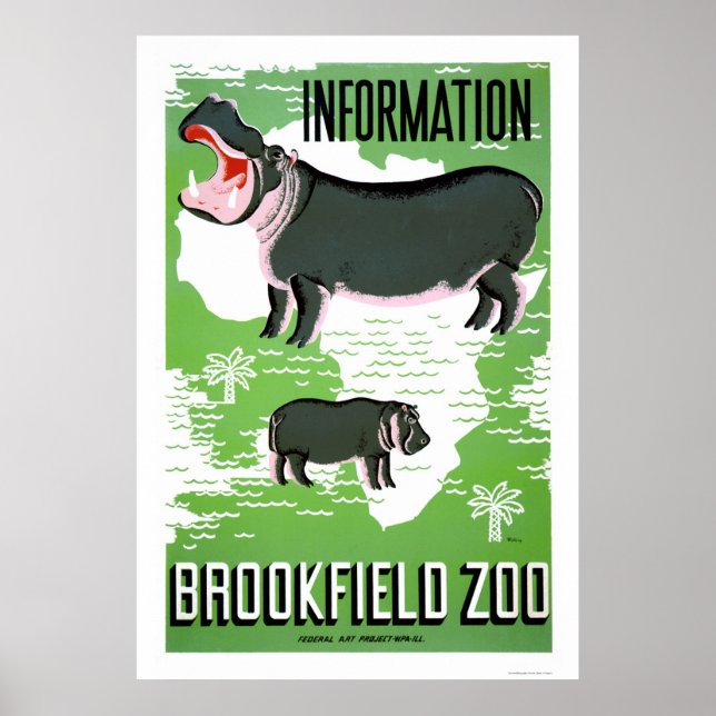 Poster Hippo Brookfield Zoo 1938 WPA (Devant)