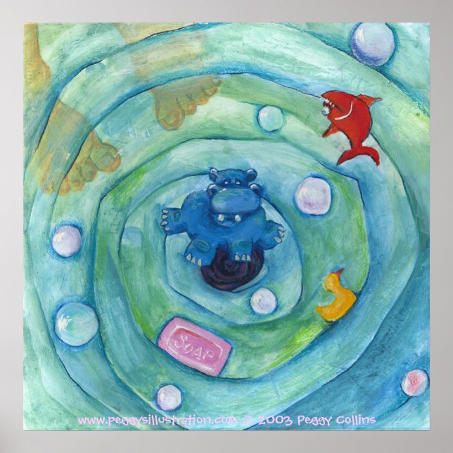Poster Hippo dans la baignoire (Devant)