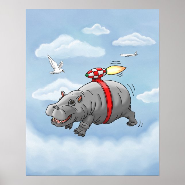 Poster Hippo de fusée (Devant)
