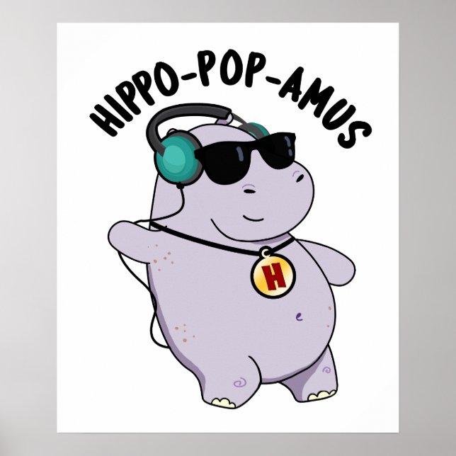 Poster Hippo-pop-amus Funny Pop Music Hippo Pun (Devant)