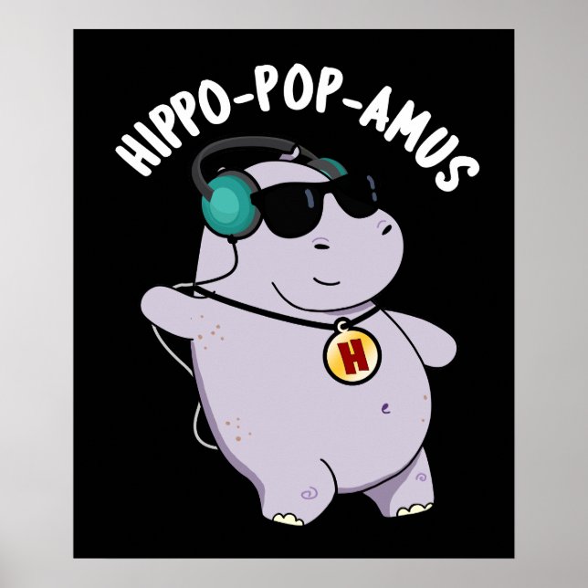 Poster Hippo-pop-amus Funny Pop Music Hippo Pun Dark BG (Devant)