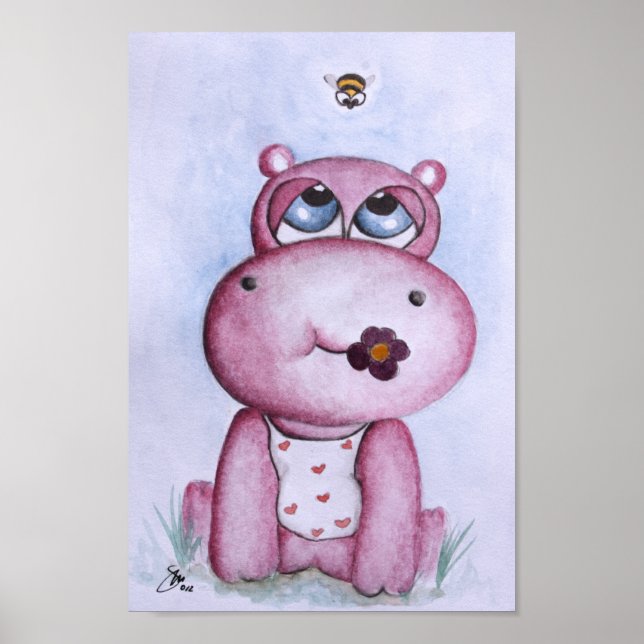 Poster hippo rose pour enfants (Devant)