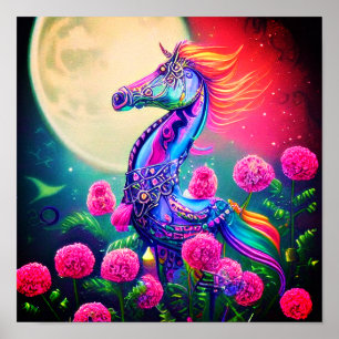 Poster Hippocampe floral fantastique   