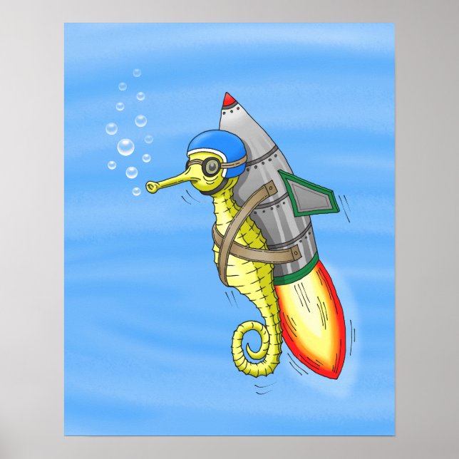 Poster Hippocampe Fusée Jaune Incroyable (Devant)