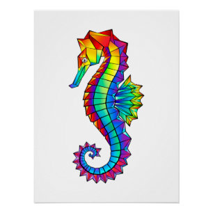 Poster Hippocampe polygonal arc-en-ciel