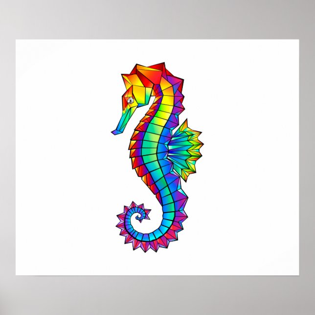 Poster Hippocampe polygonal arc-en-ciel (Devant)