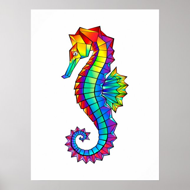 Poster Hippocampe polygonal arc-en-ciel (Devant)