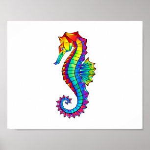 Poster Hippocampe polygonal arc-en-ciel