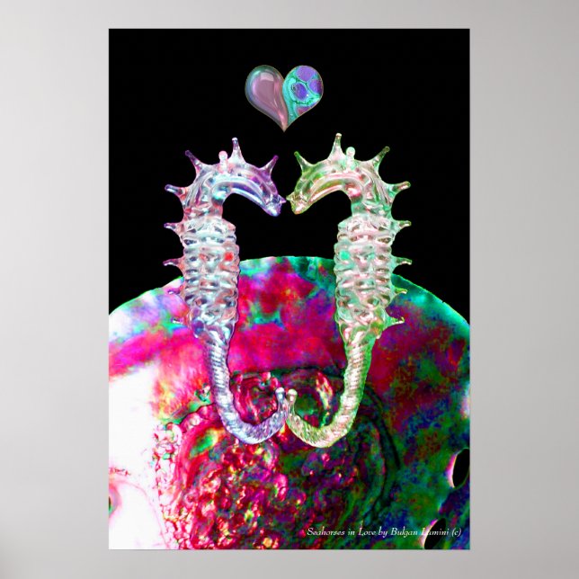 POSTER HIPPOCAMPES AMOUREUX ET NACRE ROSE (Devant)