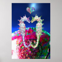 HIPPOCAMPES AMOUREUX, PERLE DE NACRE ROSE BLEU